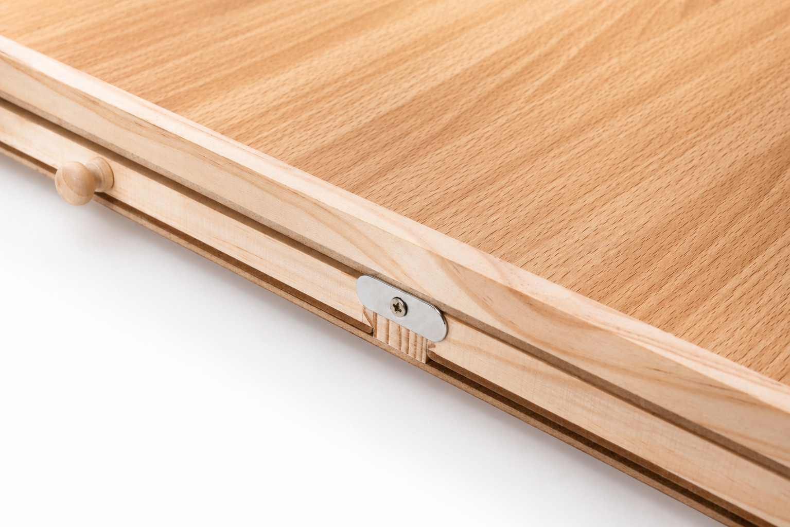 PuzOdyssey drawer lock detail on a wooden puzzle board