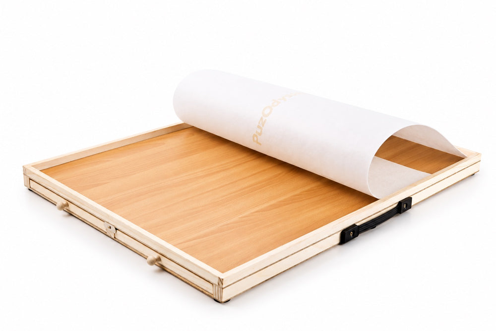 PuzOdyssey felt cloth and wooden board surface