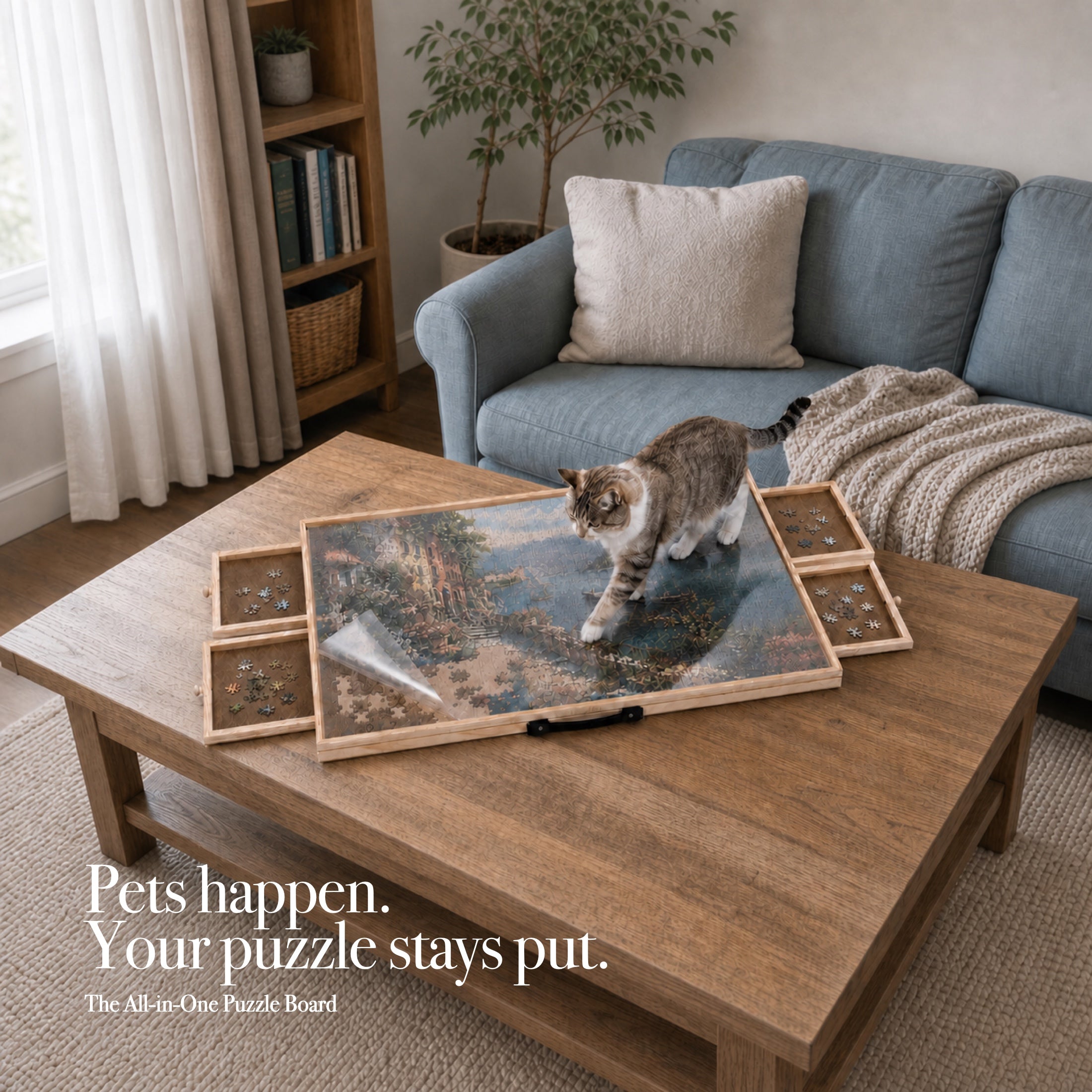 PuzOdyssey board protected from a cat with its clear cover