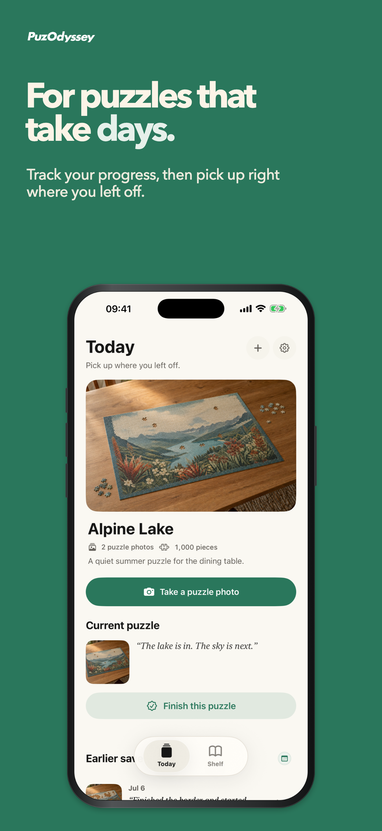 PuzOdyssey app Today screen for returning to a puzzle